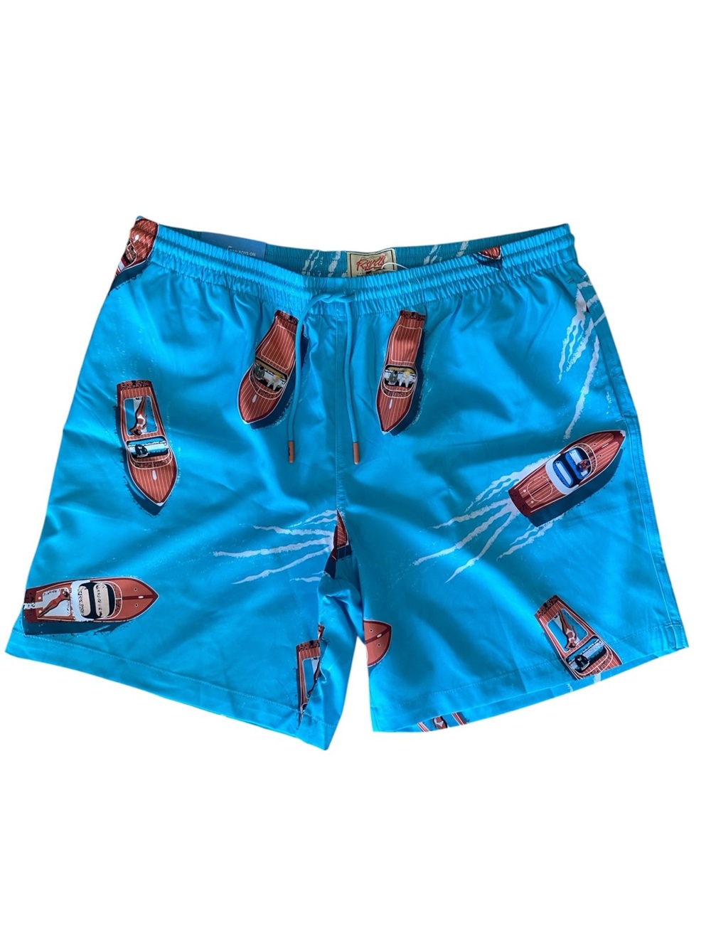 NWT RSVLTS Lake Como Men’s Swim Trunks XL Blue Boat Print Shorts